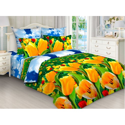 Постельное белье Желтые тюльпаны 2 спальный, бязь, рис 4547/1