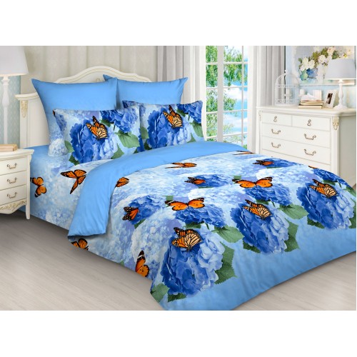 Постельное белье Голубая гортензия 2 спальный, бязь, рис 7133/1