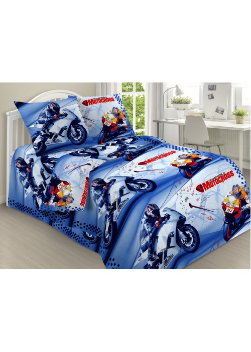 Детское постельное белье Мотокросс 1,5 спальный, поплин, рис 1613/1