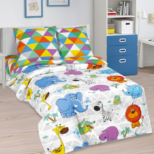Детское постельное белье Весёлый зоопарк, размер 1,5 сп, поплин