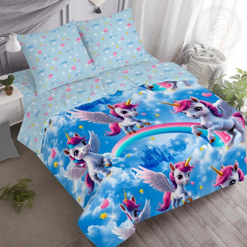 Постельное белье Единорожки 912, размер 1,5 сп.