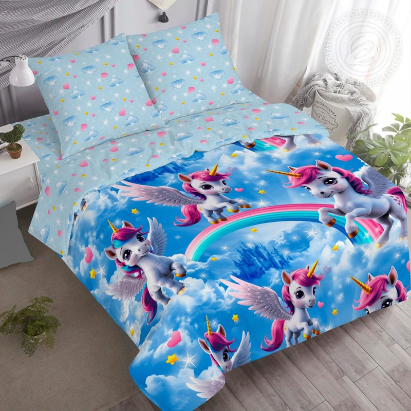 Постельное белье Единорожки 912, размер 1,5 сп.
