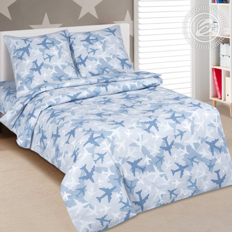 Детское постельное белье Самолетики голубые 912, размер 1,5 сп.