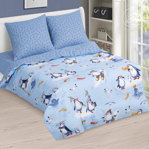 Детское постельное белье Пингвиния, размер 1,5 сп, бязь