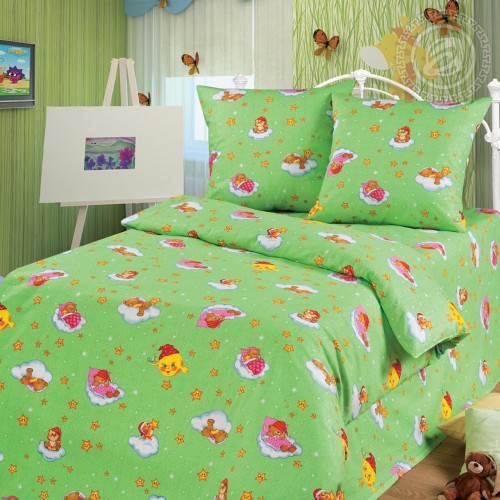 Детское постельное белье Облачко (зеленый), размер 1,5 сп, бязь
