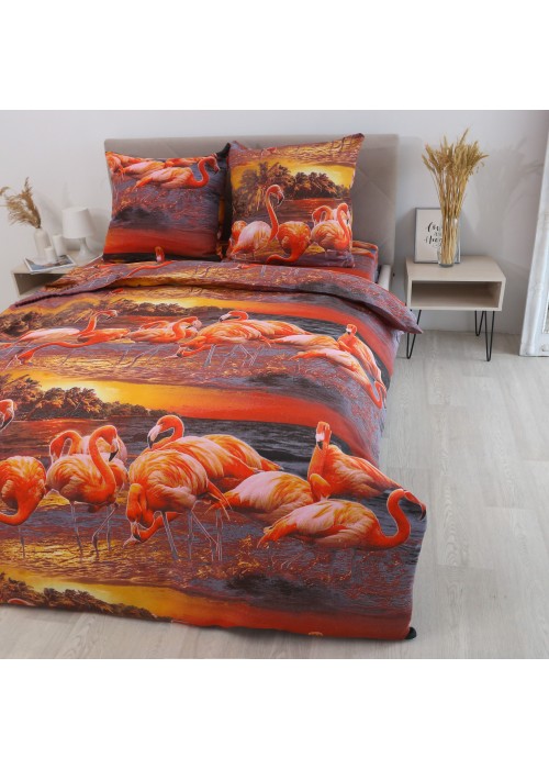Постельное белье Фламинго на закате 1,5 спальный, бязь, рис 2064/1