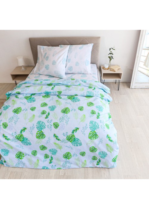 Постельное белье Монстера 2 спальный, поплин, рис 9024-9025/1