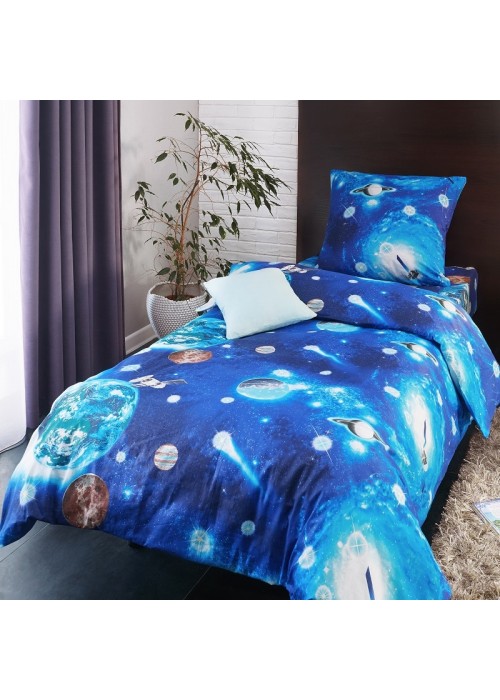 Детское постельное белье Космос 1,5 спальный, поплин, рис 1716/1