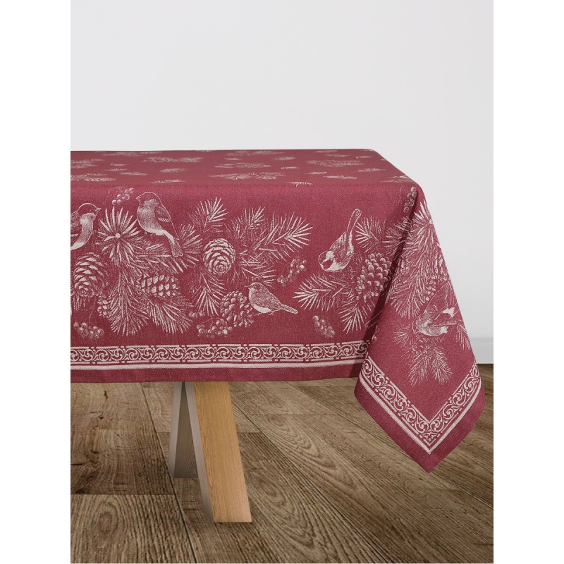 Скатерть Зимние птицы 150*220, цвет Бордовый