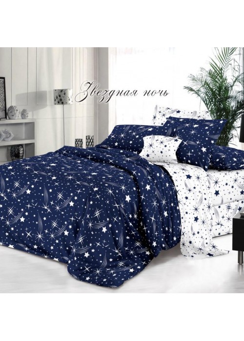 Постельное белье евро, поплин, рис.Звёздная ночь (П3)