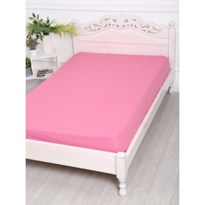 Простынь на резинке 140х200, поплин, брусничный