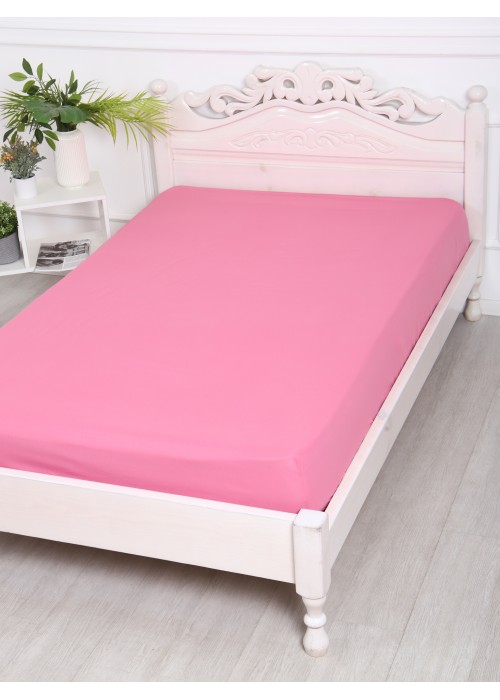 Простыня на резинке 90x200x25 Поплин 220 см о/м брусничный